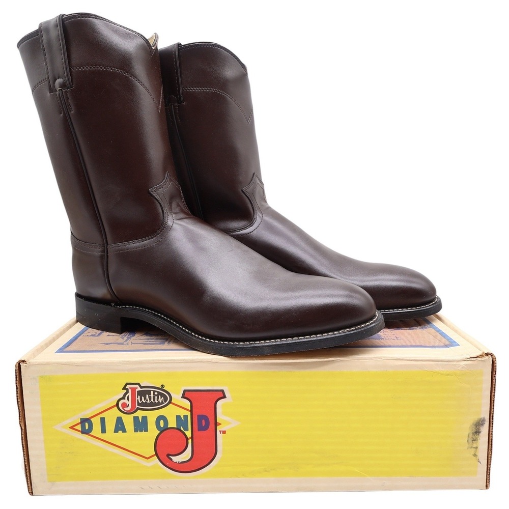 Justin Vintage Cowboy Boots Mens 11 D Brown Leather Deadstock 3132M